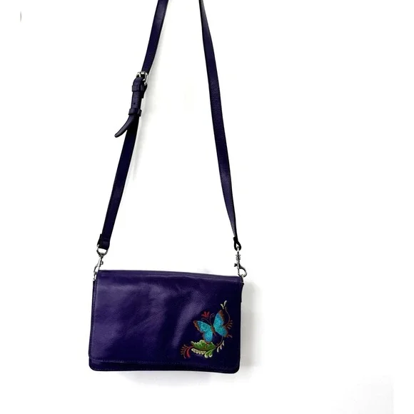 Patricia Nash Annecy Flap Violet Embroidered Crossbody Bag Butterfly Flap - Picture 3 of 16